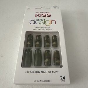 Kiss Press On Nails Salon Design in Long Square Camo